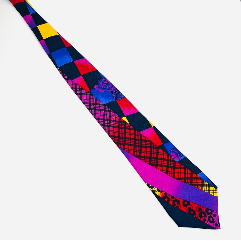 Gianni Versace Multicolored Color Block Plaid Flo… - image 2